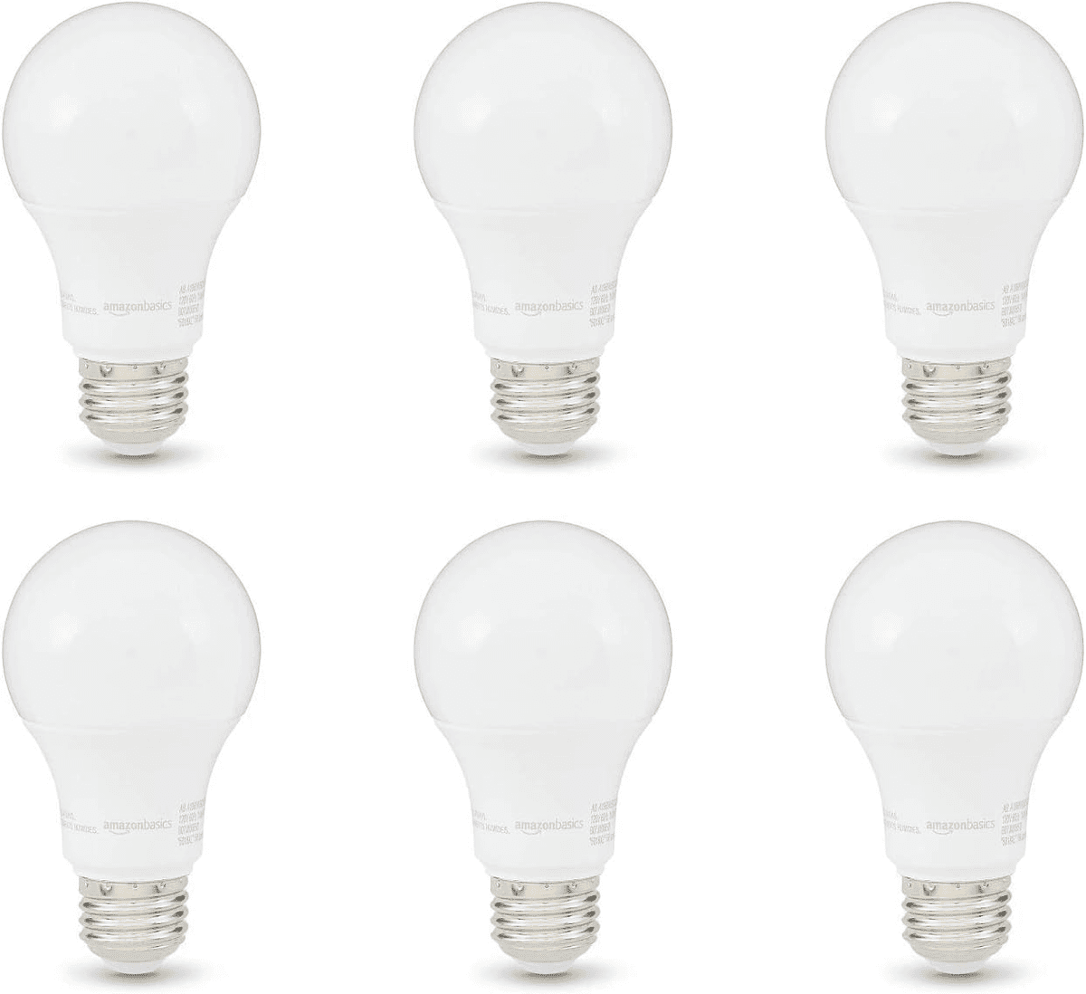 Amazon Basics A19 Dimmable LED Light Bulbs, Soft White, 6-Pack