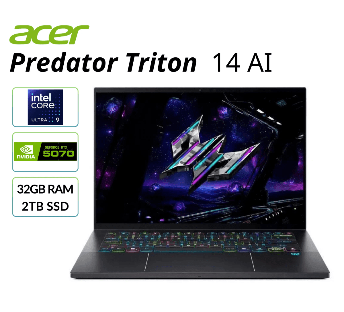 Acer Predator Triton 14 AI Gaming Laptop with RTX 5070, 32GB RAM and 2TB SSD