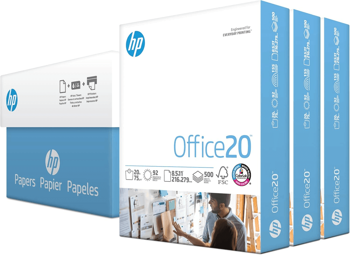 HP Office20 Printer Paper, Letter Size, 3 Reams / 1,500 Sheets