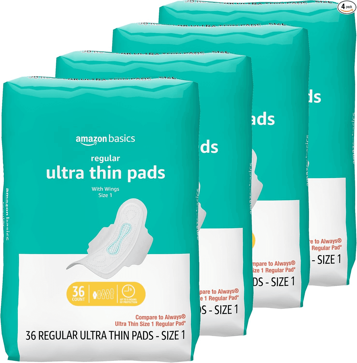 Amazon Basics Ultra Thin Regular Pads 144-Count for $14.33