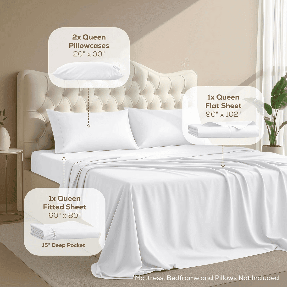 Utopia Bedding Queen 4-Piece Sheet Set - White image 3