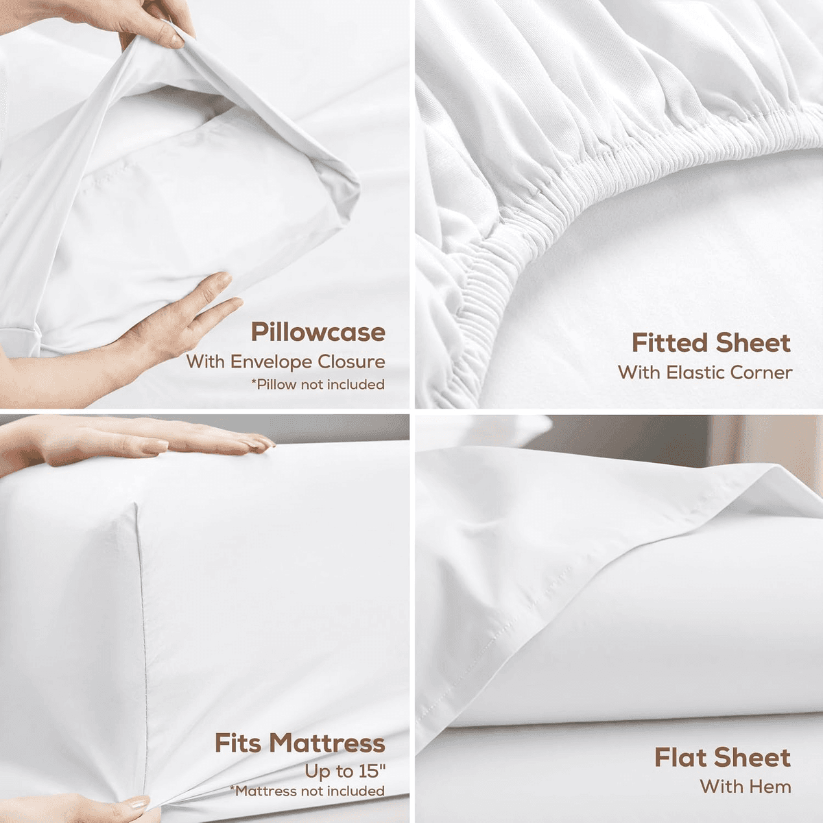 Utopia Bedding Queen 4-Piece Sheet Set - White image 4