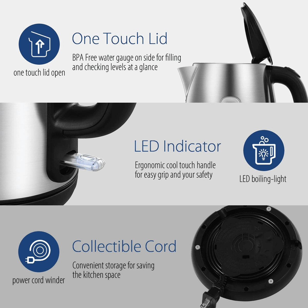 COMFEE' 1.7-Liter Stainless Steel Electric Kettle image 3