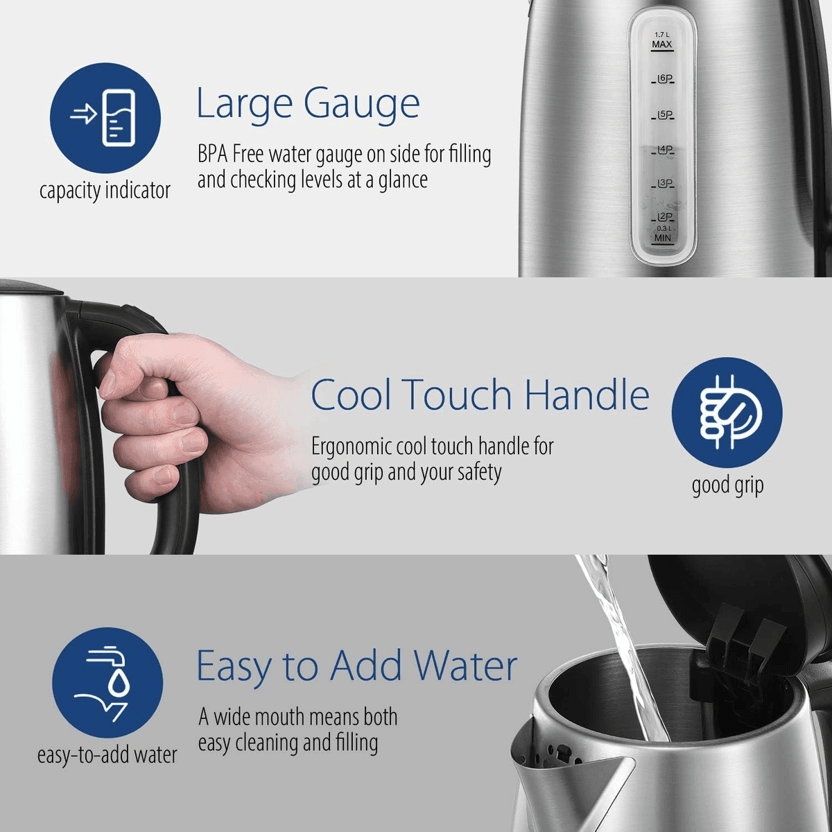 COMFEE' 1.7-Liter Stainless Steel Electric Kettle image 2