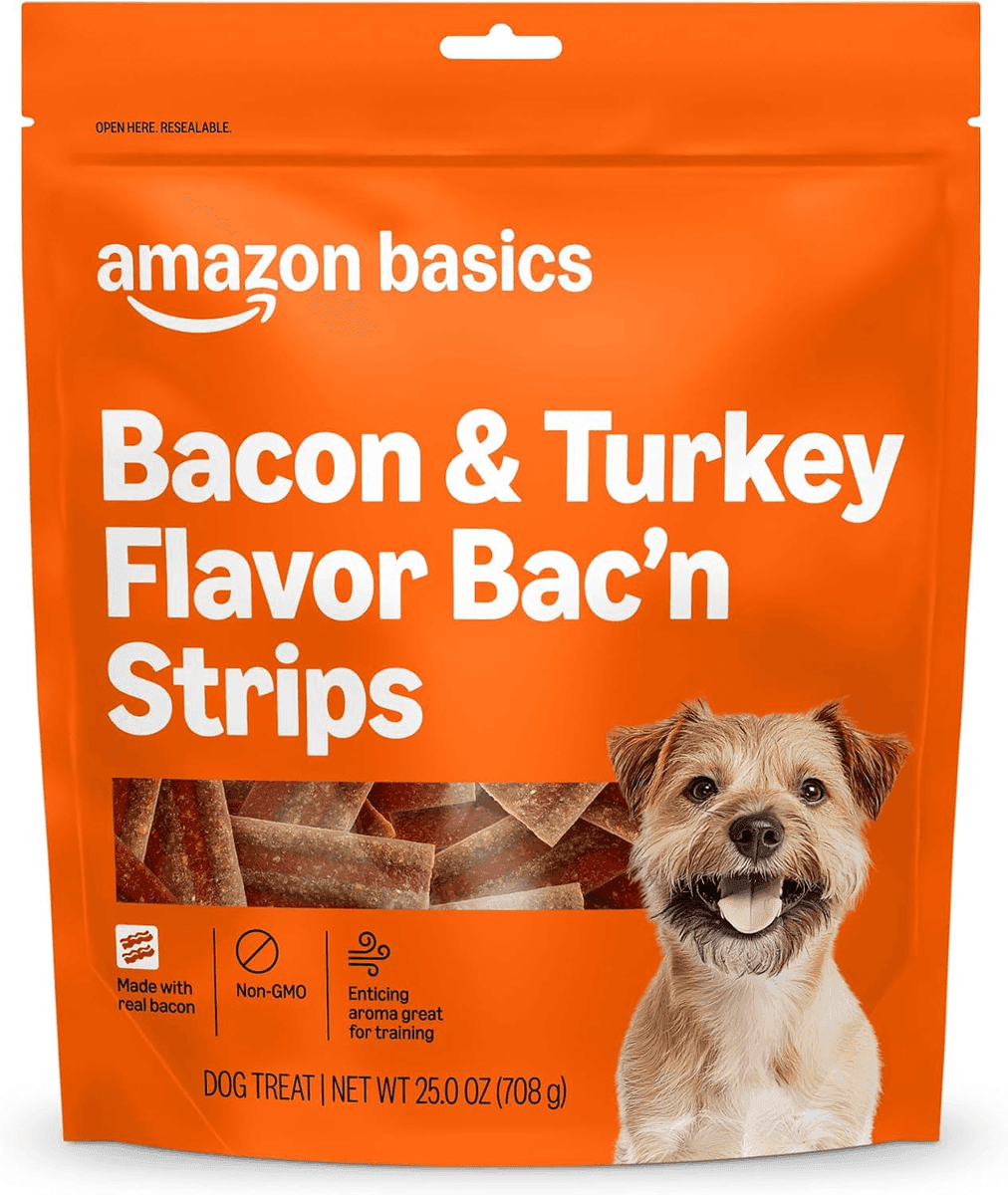 Amazon Basics Bacon & Turkey Bac'n Strips Dog Treats, 25 oz