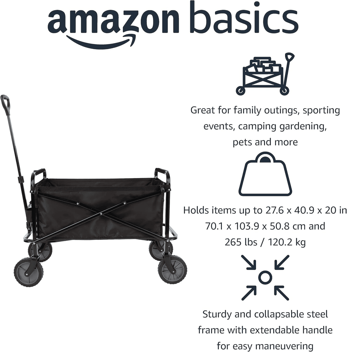 Amazon Basics Collapsible Utility Wagon, 265 lb Capacity - Black image 2