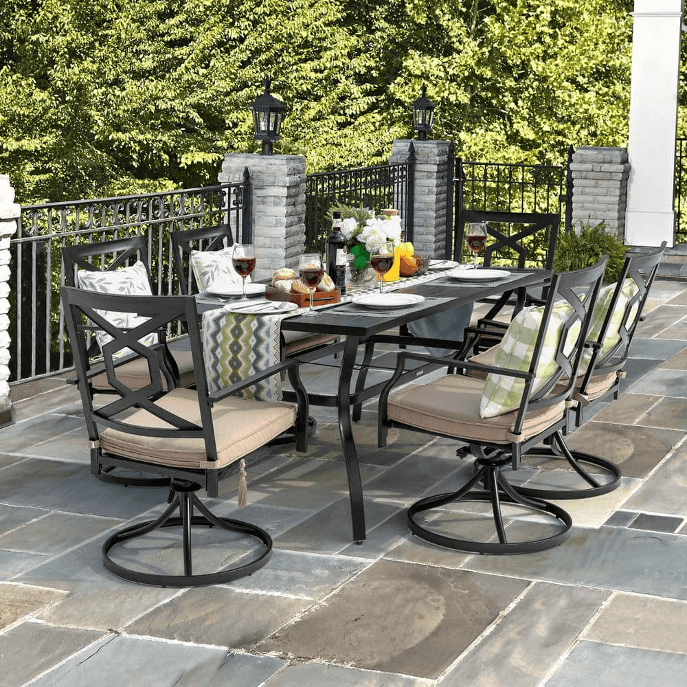 Nuu Garden 7-Piece Metal Outdoor Dining Set with 6 Swivel Chairs
