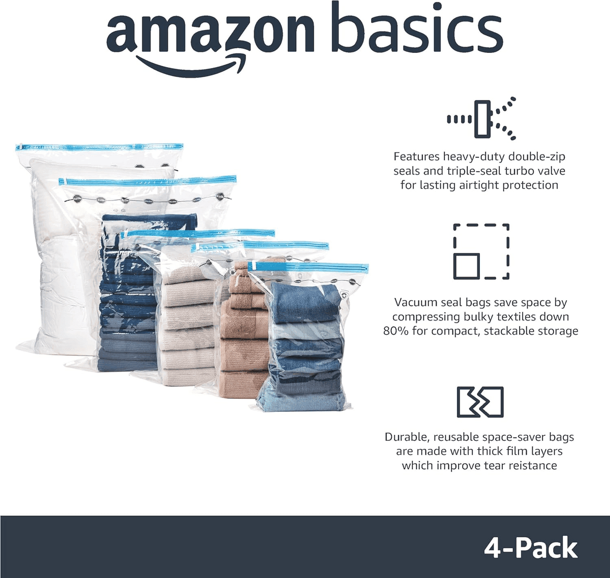Amazon Basics X-Jumbo Vacuum Storage Bags with Hand Pump, 4-Pack image 2