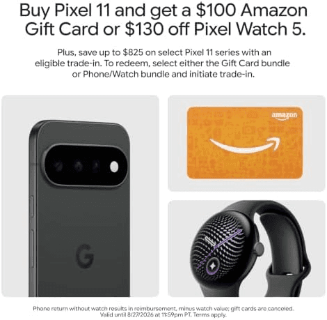 Google Pixel 11 256GB Unlocked with $100 Amazon Gift Card image 2