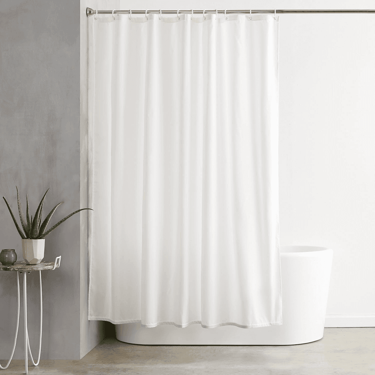 Amazon Basics Water-Repellent Fabric Shower Curtain with Hooks, 72 x 72 Inches, White