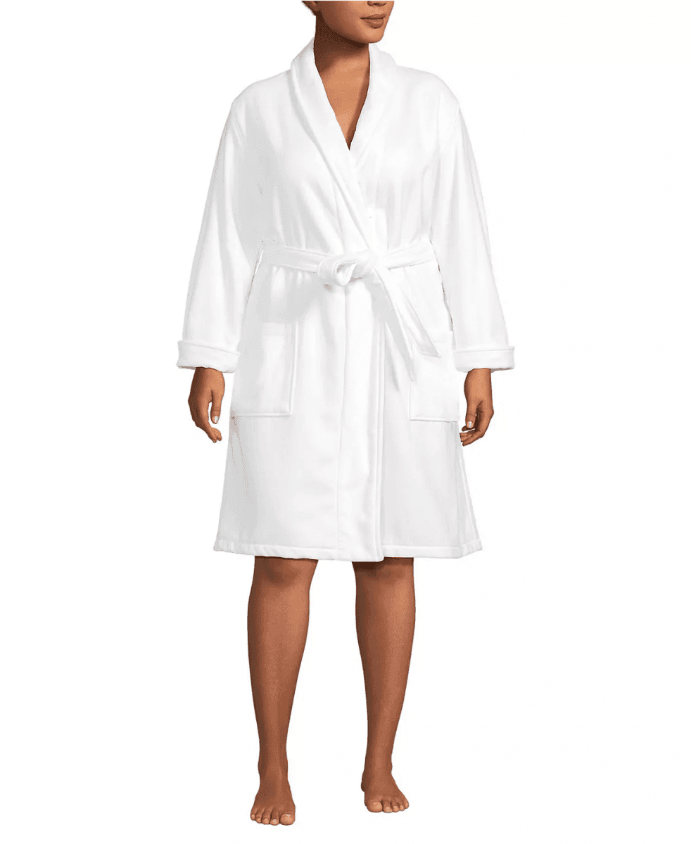 Lands' End Women's Plus Size Cotton Terry Knee-Length Spa Bath Robe