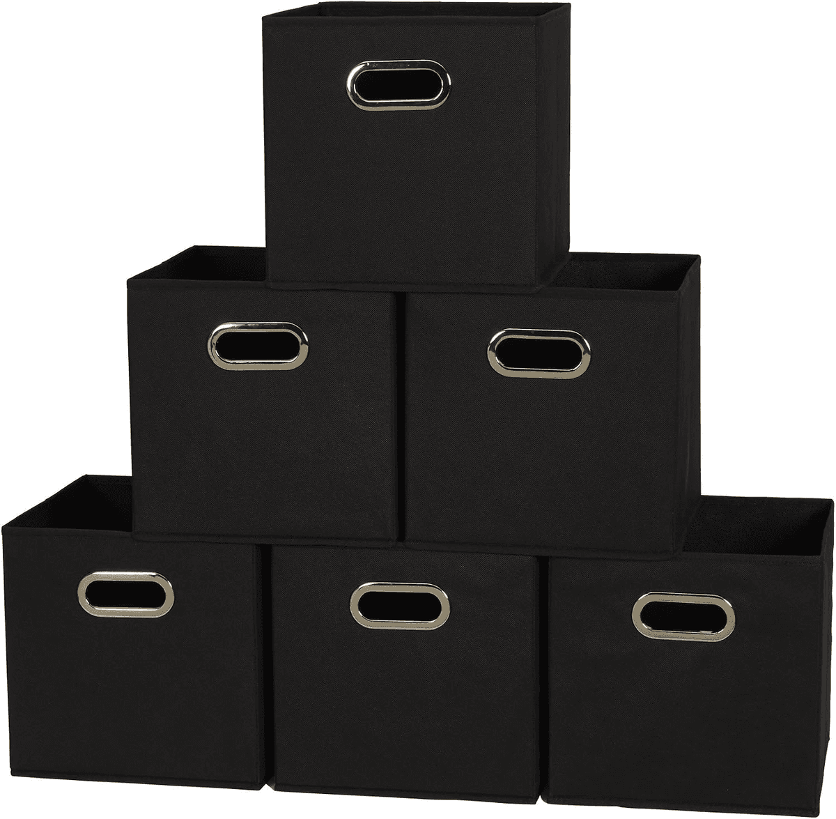 Household Essentials 11-Inch Foldable Fabric Storage Bins, Black, 6-Pack