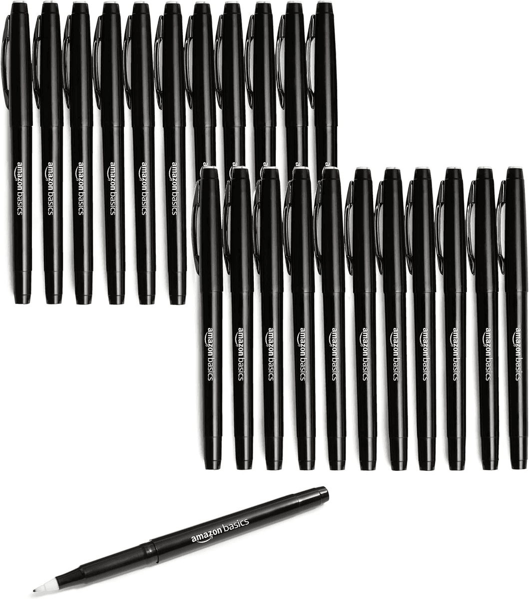 Amazon Basics Black Felt Tip Marker Pens 24-Pack