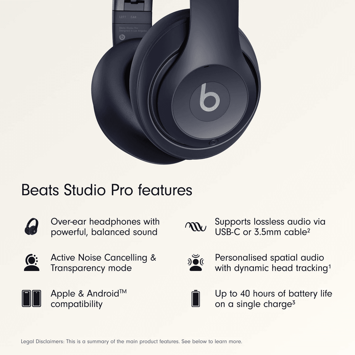 Beats Studio Pro Wireless Noise-Cancelling Headphones, Navy image 2