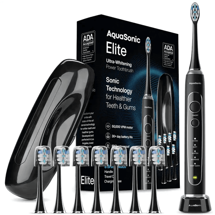 AquaSonic Elite Rechargeable Electric Toothbrush Set, Black - $34.95
