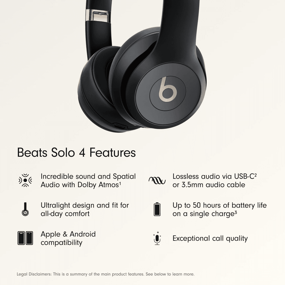 Beats Solo 4 Wireless Headphones, Black & Gold - $129.95 image 2