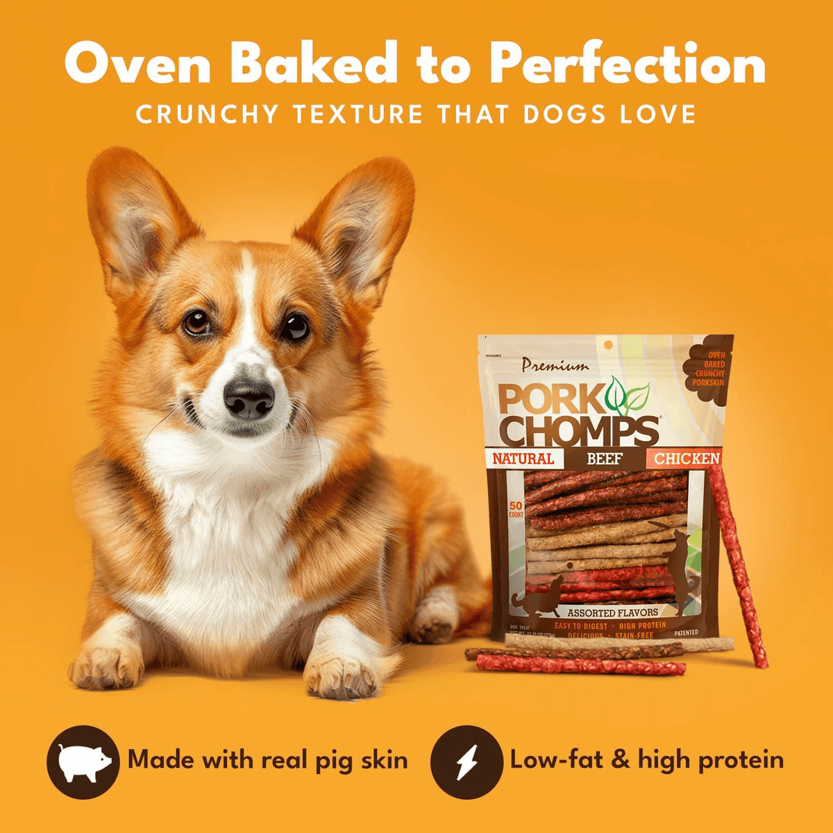 Pork Chomps 5-inch Munchy Sticks Dog Chews, 50 Count image 2