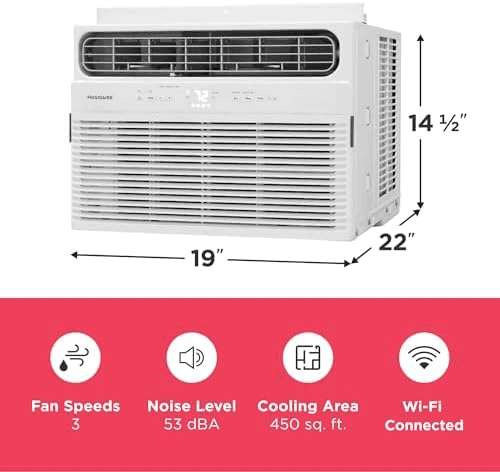 Frigidaire 10,000 BTU Smart Window Air Conditioner with Wi-Fi, Cools Up to 450 Sq. Ft., Remote Control, Quiet Operation, Eco Mode, 3 Fan Speeds, White image 4