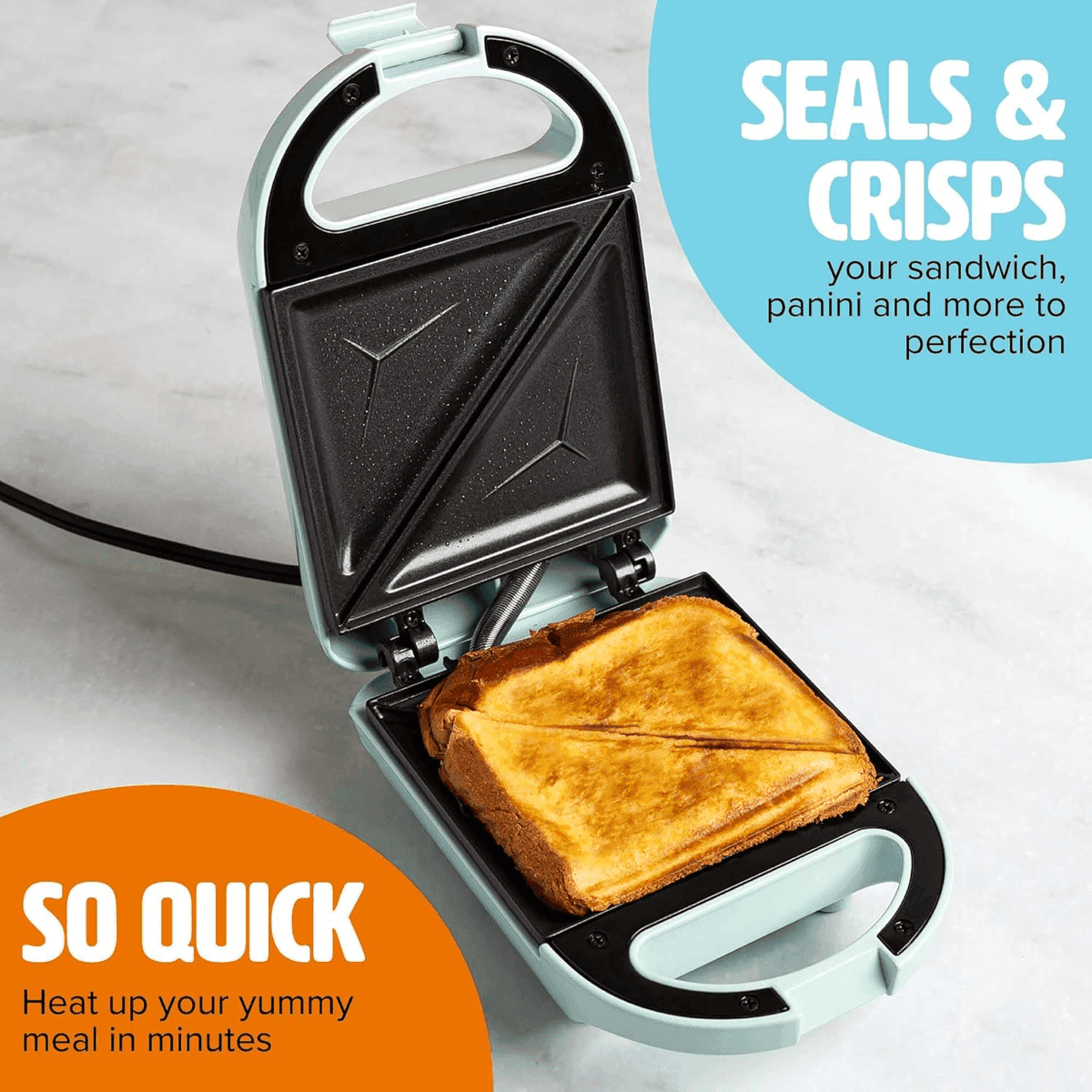 Tasty Mini 600W Sandwich Maker in Aqua image 2