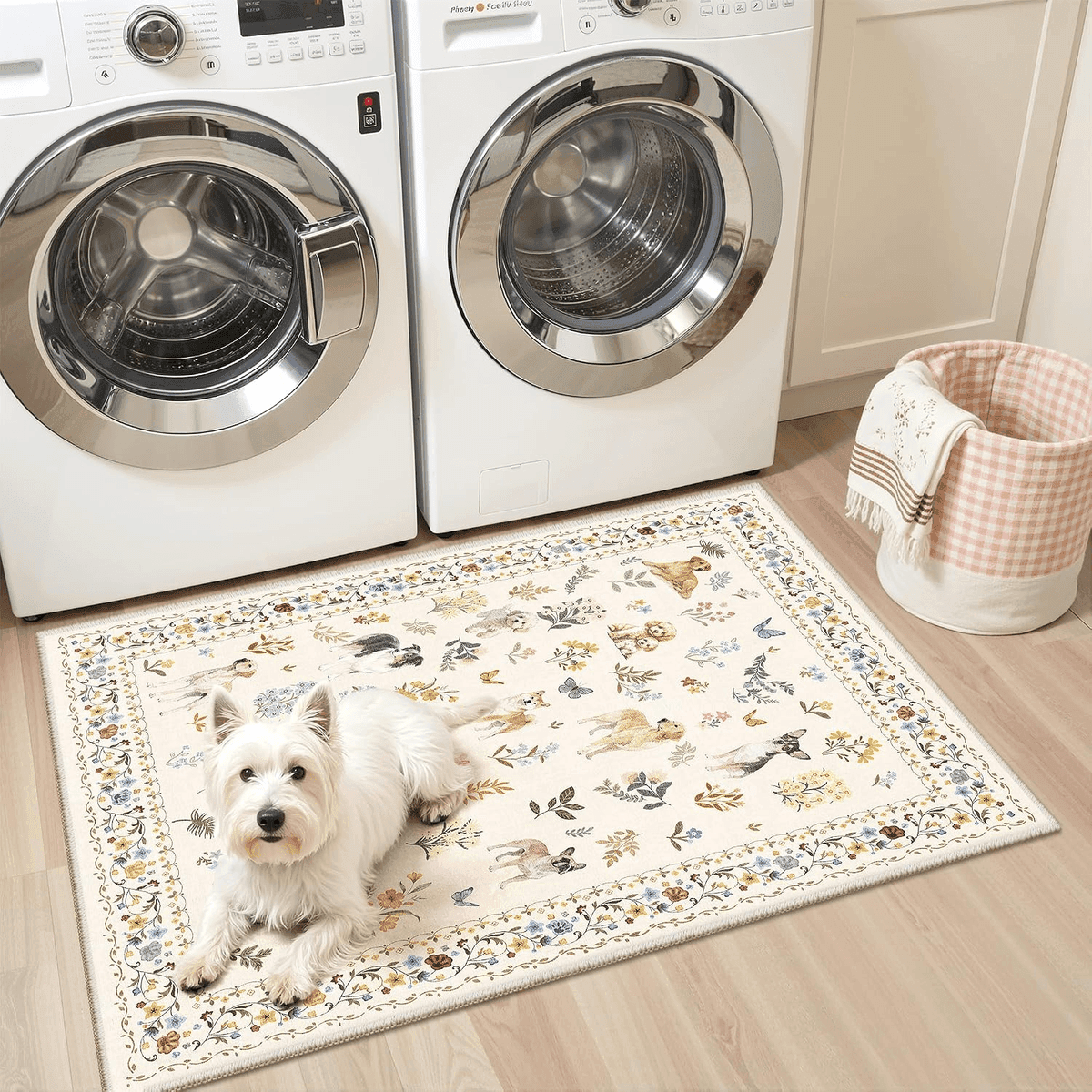 Soalmost 2x3 Washable Dog Floral Entryway Rug - Beige image 4