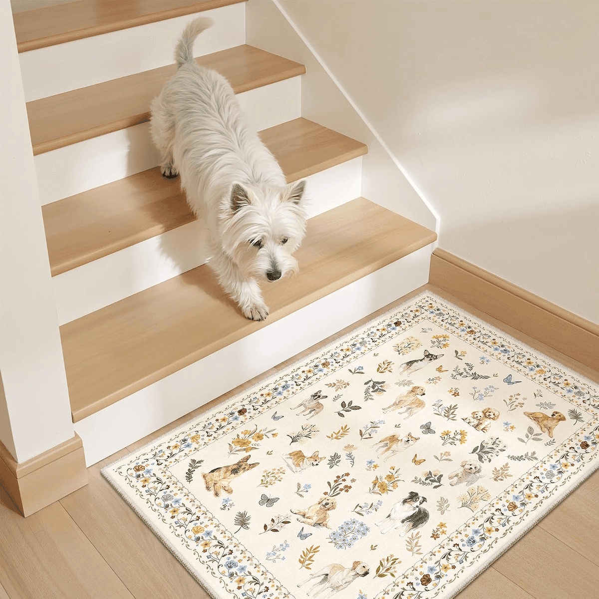 Soalmost 2x3 Washable Dog Floral Entryway Rug - Beige image 3
