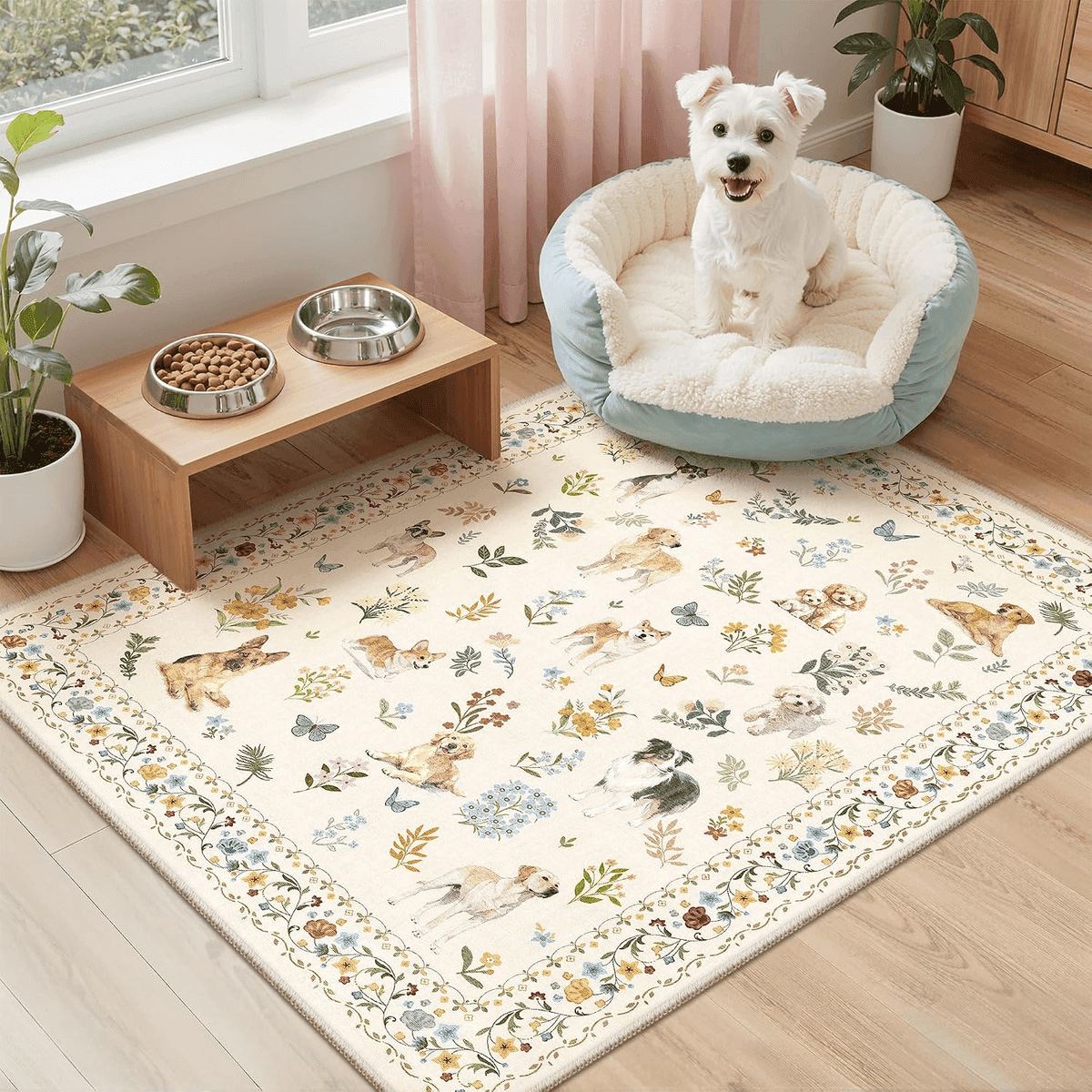 Soalmost 2x3 Washable Dog Floral Entryway Rug - Beige image 2