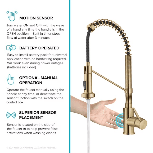 Kraus Bolden Touchless Pull-Down Kitchen Faucet - Brushed Brass image 4