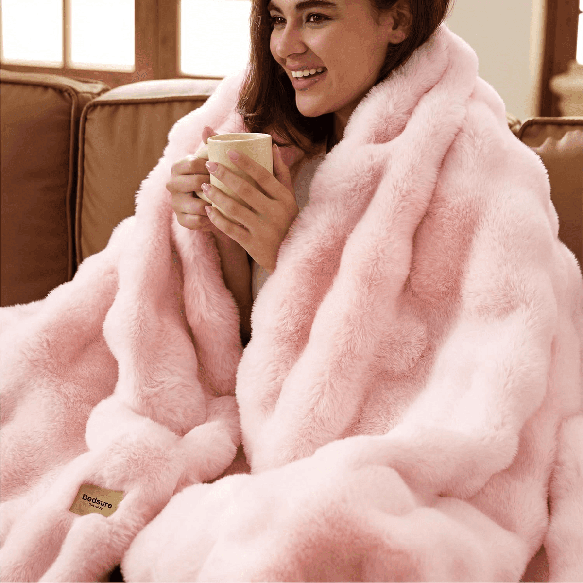 Bedsure Tie-Dye Pink Faux Fur Throw Blanket - 50 x 60 in
