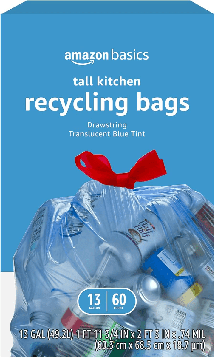 Amazon Basics 13-Gallon Blue Recycling Bags, 60 Count $6.69