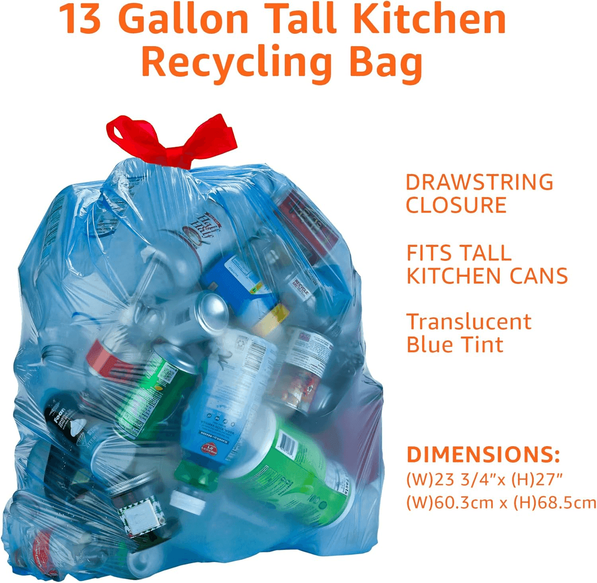 Amazon Basics 13-Gallon Blue Recycling Bags, 60 Count $6.69 image 3