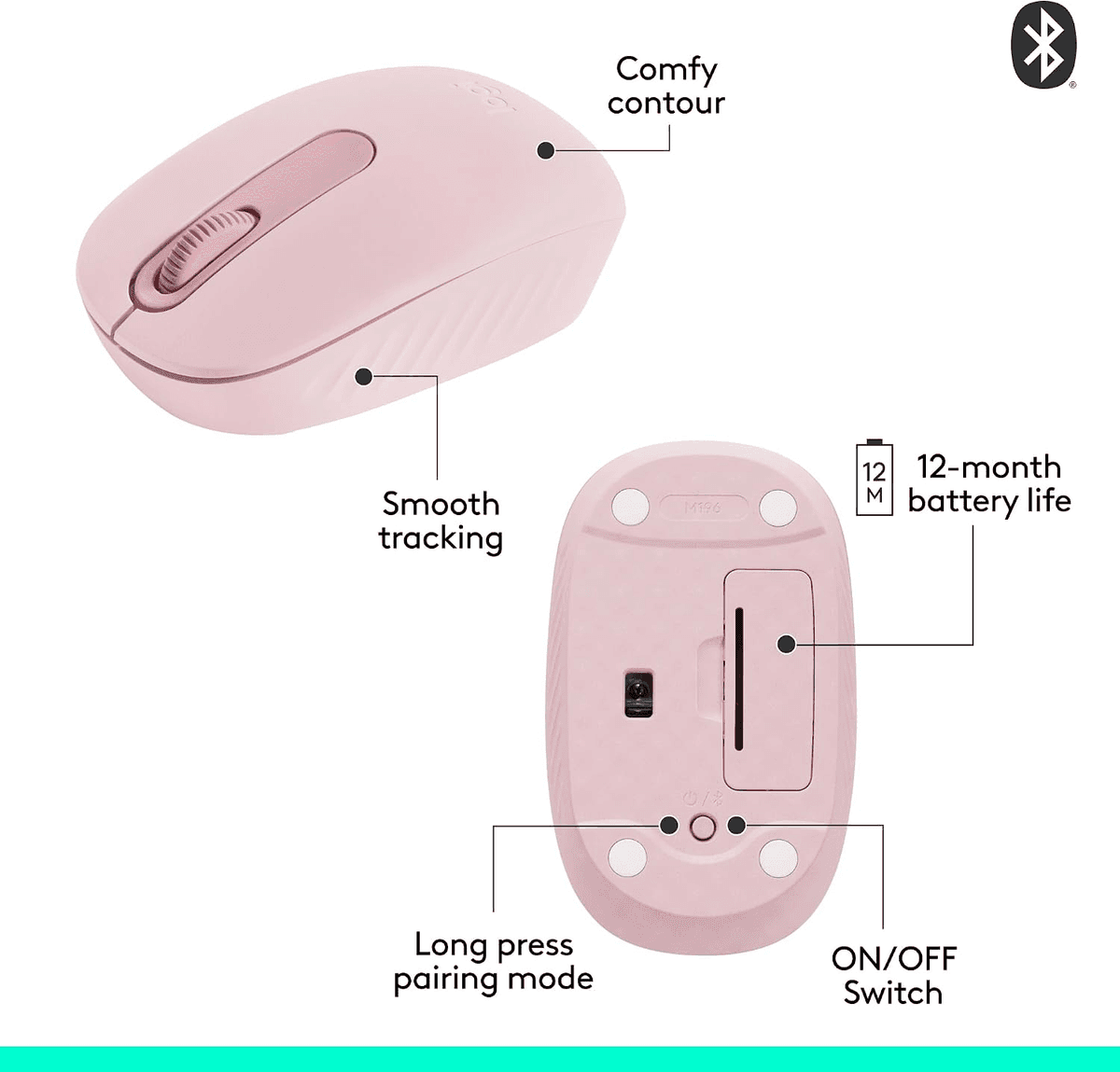 Logitech M196 Bluetooth Wireless Mouse - Rose image 5