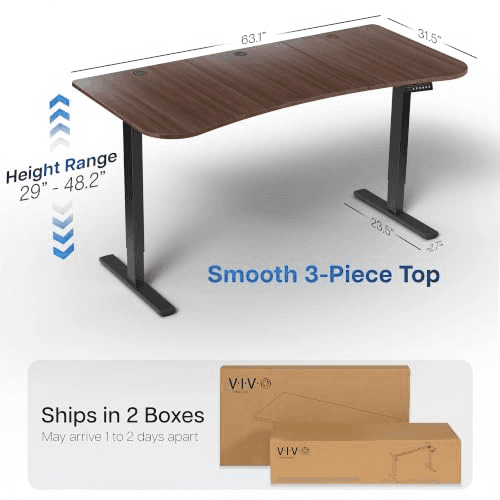 VIVO 63 x 32-inch Electric Standing Desk, Dark Walnut image 3