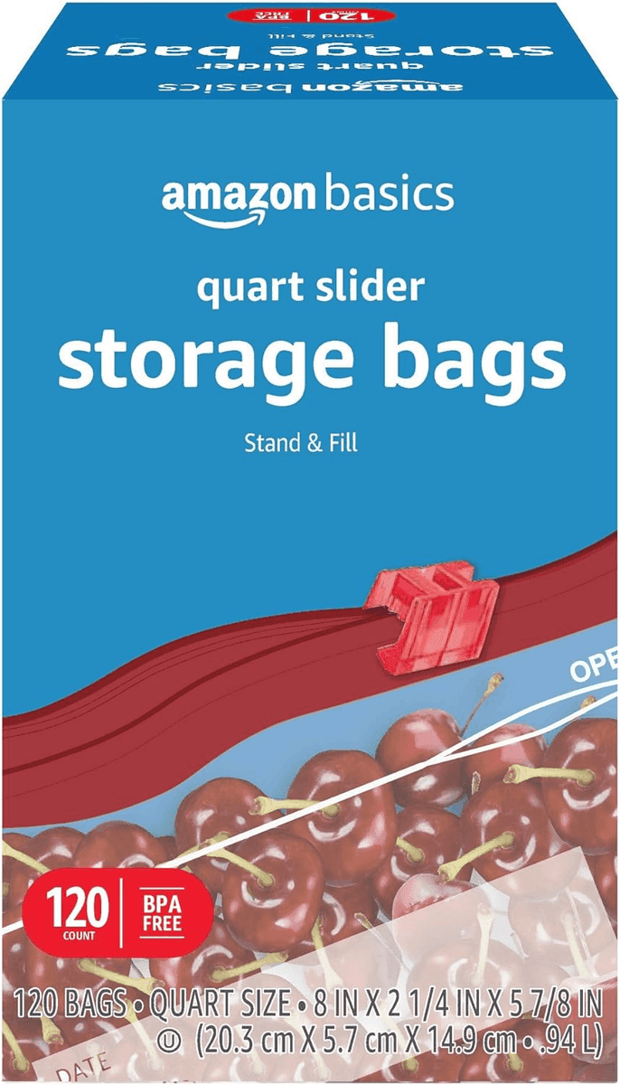 Amazon Basics Slider Quart Food Storage Bags, 120 Count