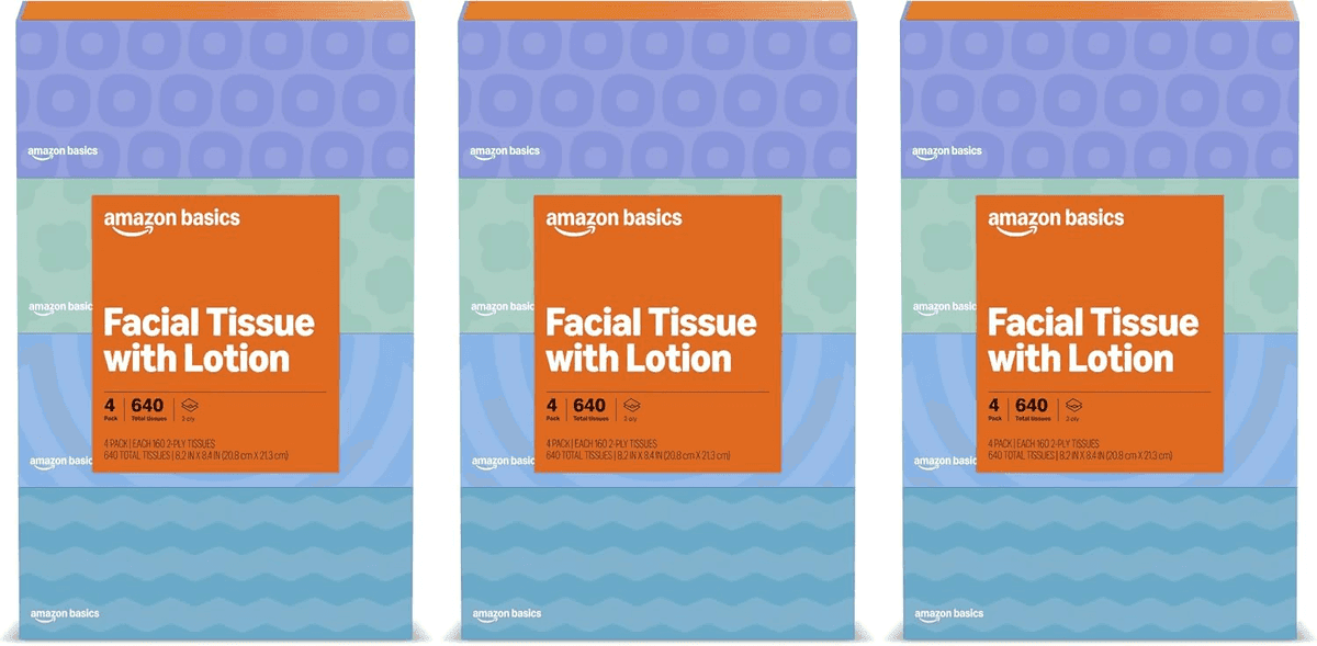 Amazon Basics Facial Tissue, 2-Ply, 1920 Count, 12 Packs of 160