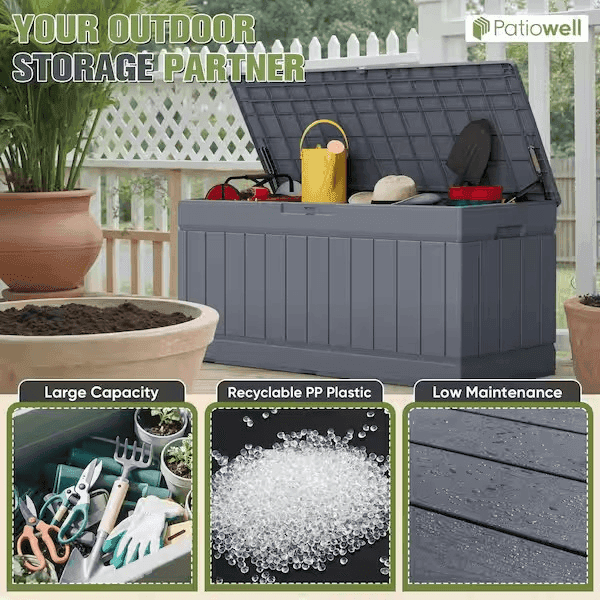 Patiowell 82-Gallon Lockable Outdoor Storage Deck Box, Gray image 3