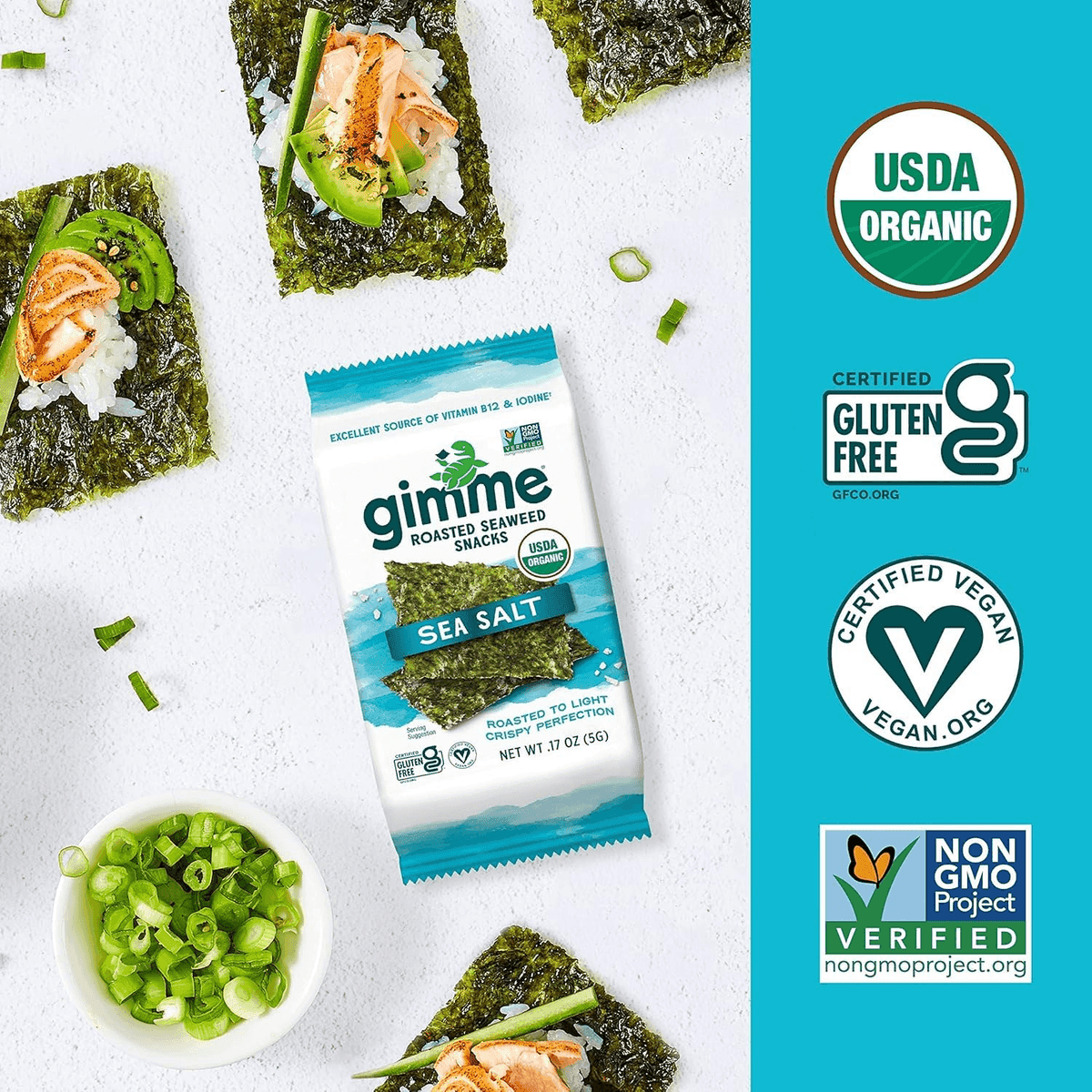 gimMe Organic Roasted Seaweed Snacks, Sea Salt, 20-Count image 5