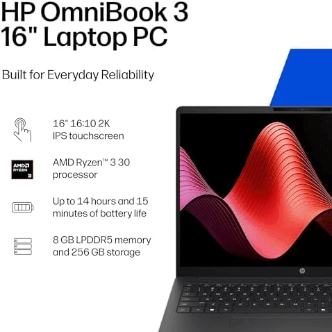 HP OmniBook 3 16-inch 2K Touchscreen Ryzen 3 Laptop image 2