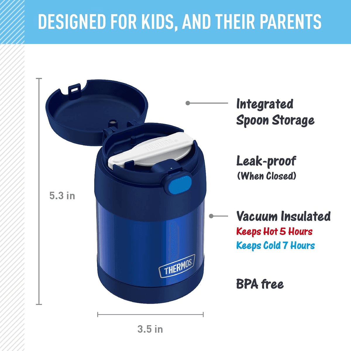 THERMOS FUNTAINER 10-Ounce Kids Food Jar with Spoon - Navy image 2