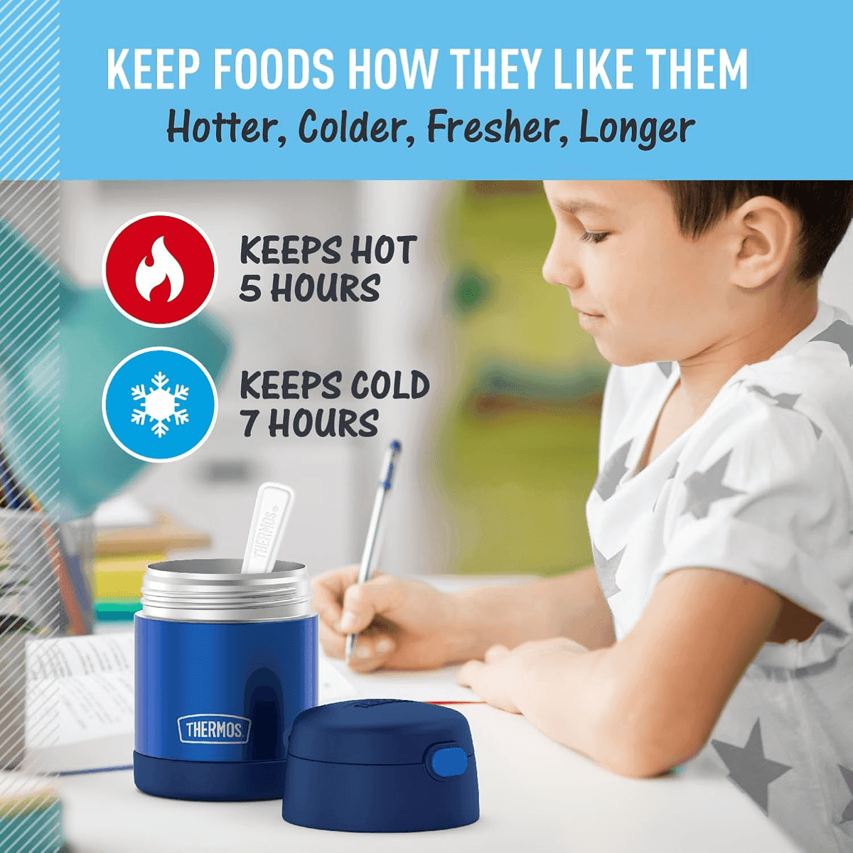 THERMOS FUNTAINER 10-Ounce Kids Food Jar with Spoon - Navy image 5