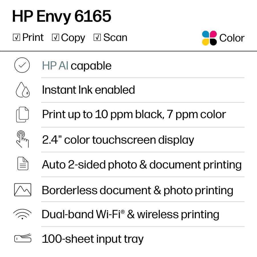 HP Envy 6165 Wireless All-in-One Inkjet Printer - White image 2