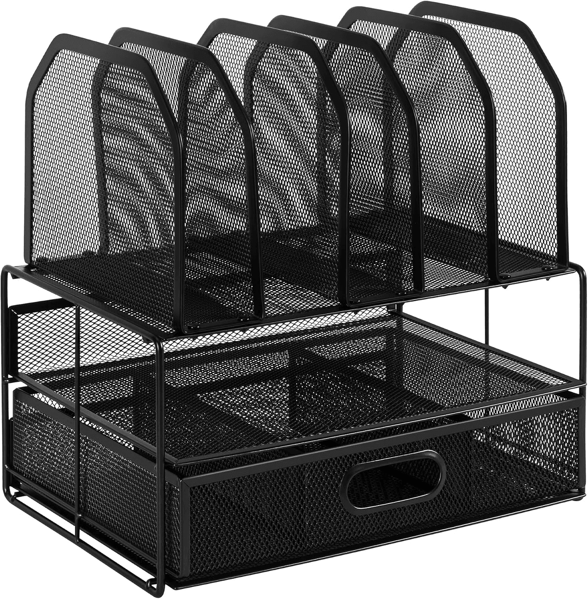 Amazon Basics Mesh Desk Organizer with Drawer and File Sections - Black image 3