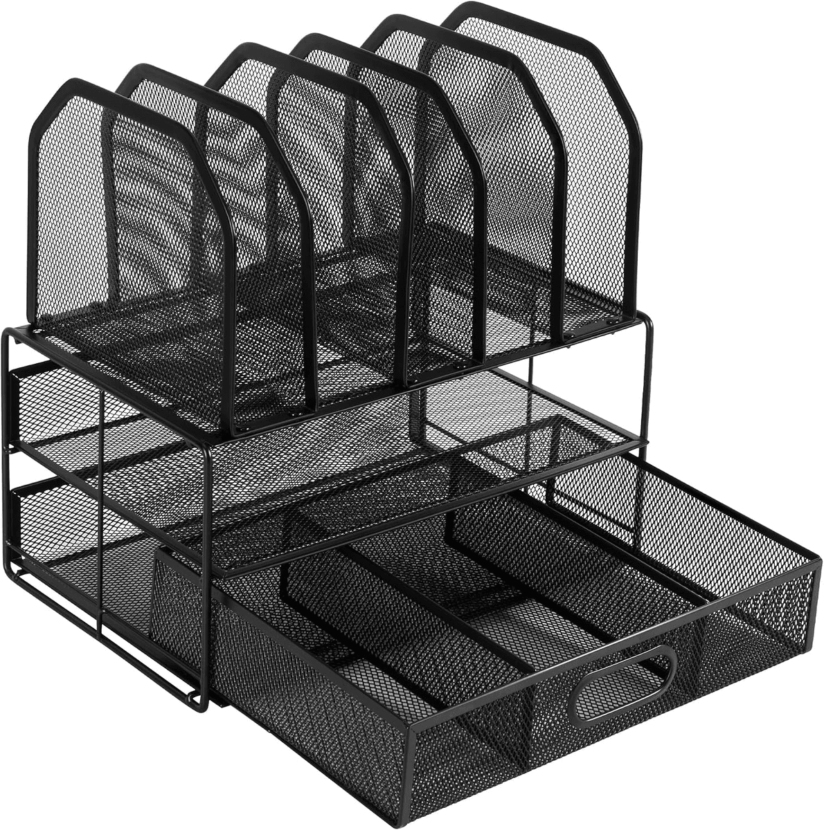 Amazon Basics Mesh Desk Organizer with Drawer and File Sections - Black