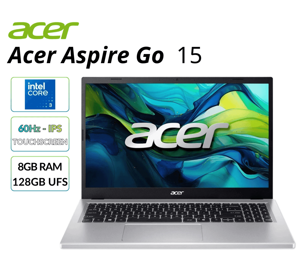 Acer Aspire Go 15 15.6-inch Touchscreen Laptop - Core 3, 8GB, 128GB