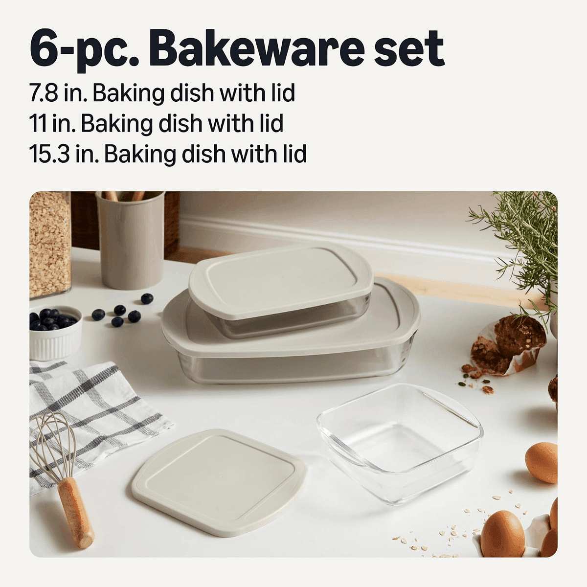 Amazon Basics 6-Piece Glass Baking Dish Set with Lids image 2