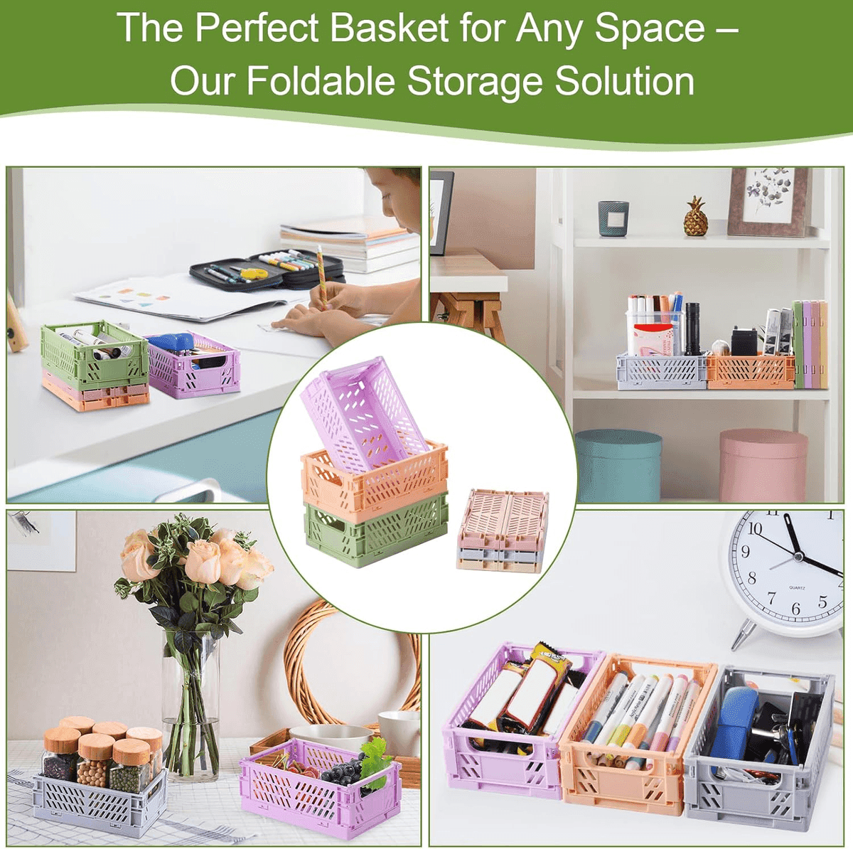 HUUSMOT 6-Pack Collapsible Mini Storage Crates - Pastel Colors image 4