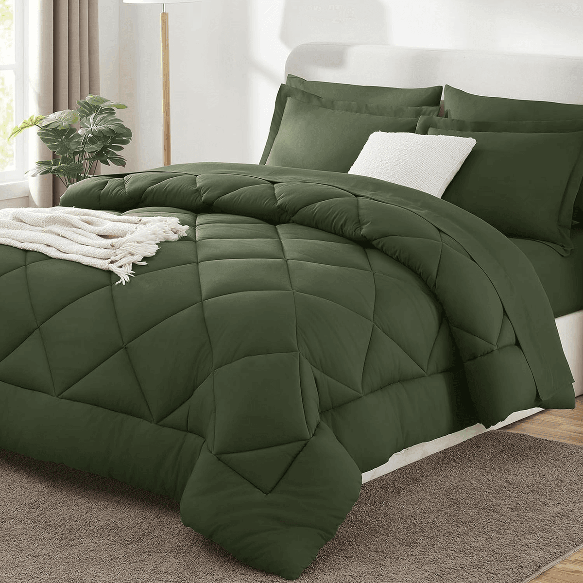 CozyLux 7-Piece King Comforter Set (Olive Green)