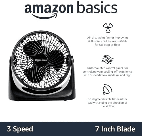 Amazon Basics Air Circulator Desk Fan, 3 Speeds, Black image 2