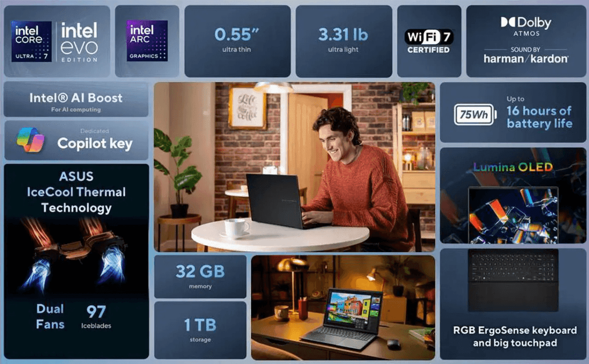 ASUS Vivobook S 16 3K OLED Core Ultra 7 Laptop, 32GB/1TB image 2
