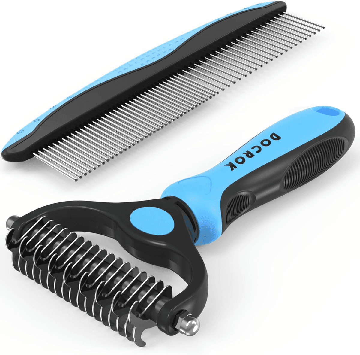 Docrok 2-in-1 Pet Deshedding Brush and Metal Comb Set