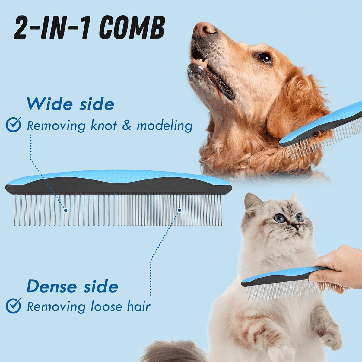 Docrok 2-in-1 Pet Deshedding Brush and Metal Comb Set image 3